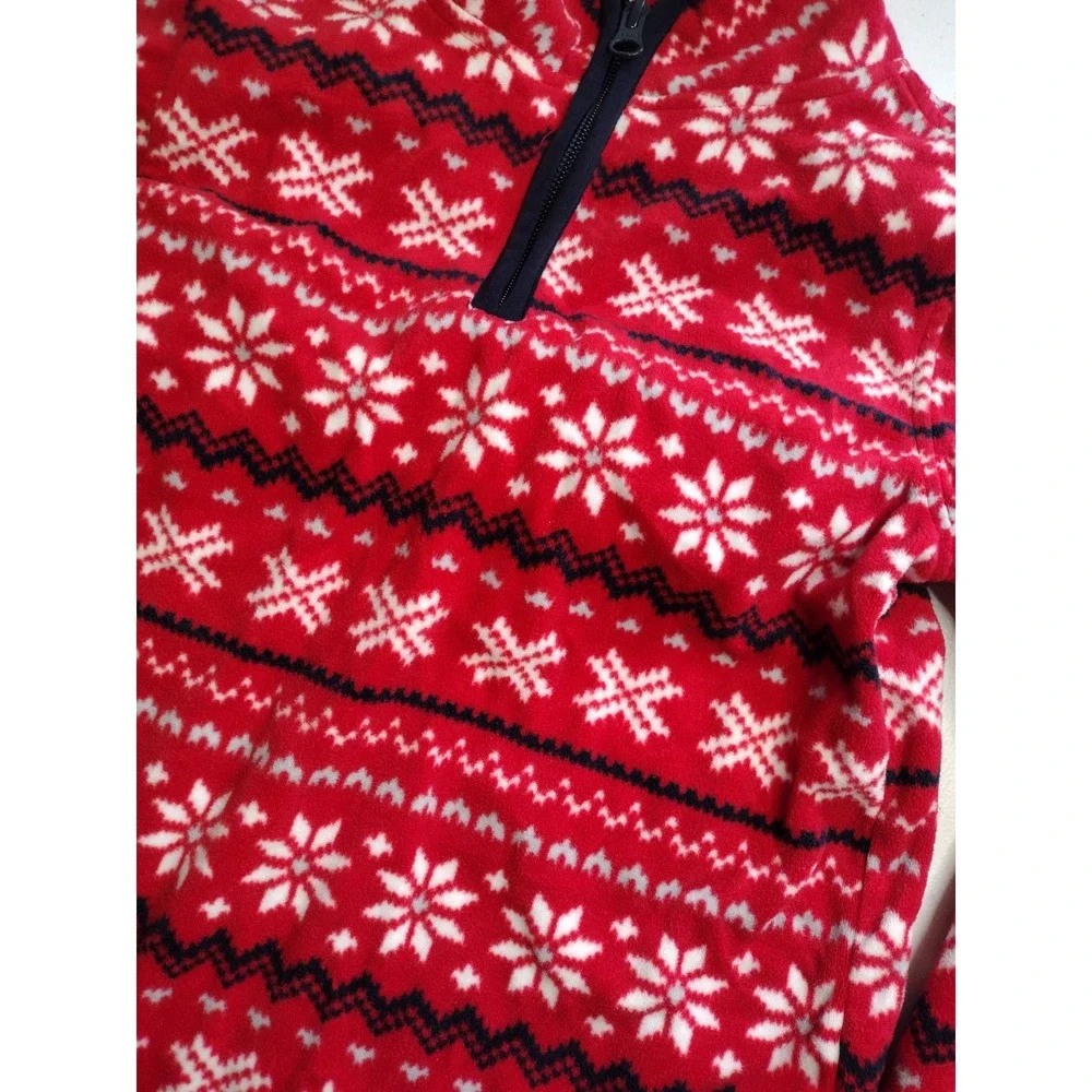 OshKosh B'gosh‎ Kids Red Fair Isle Snowflake Fleece Quarter Zip Pullover Size 7